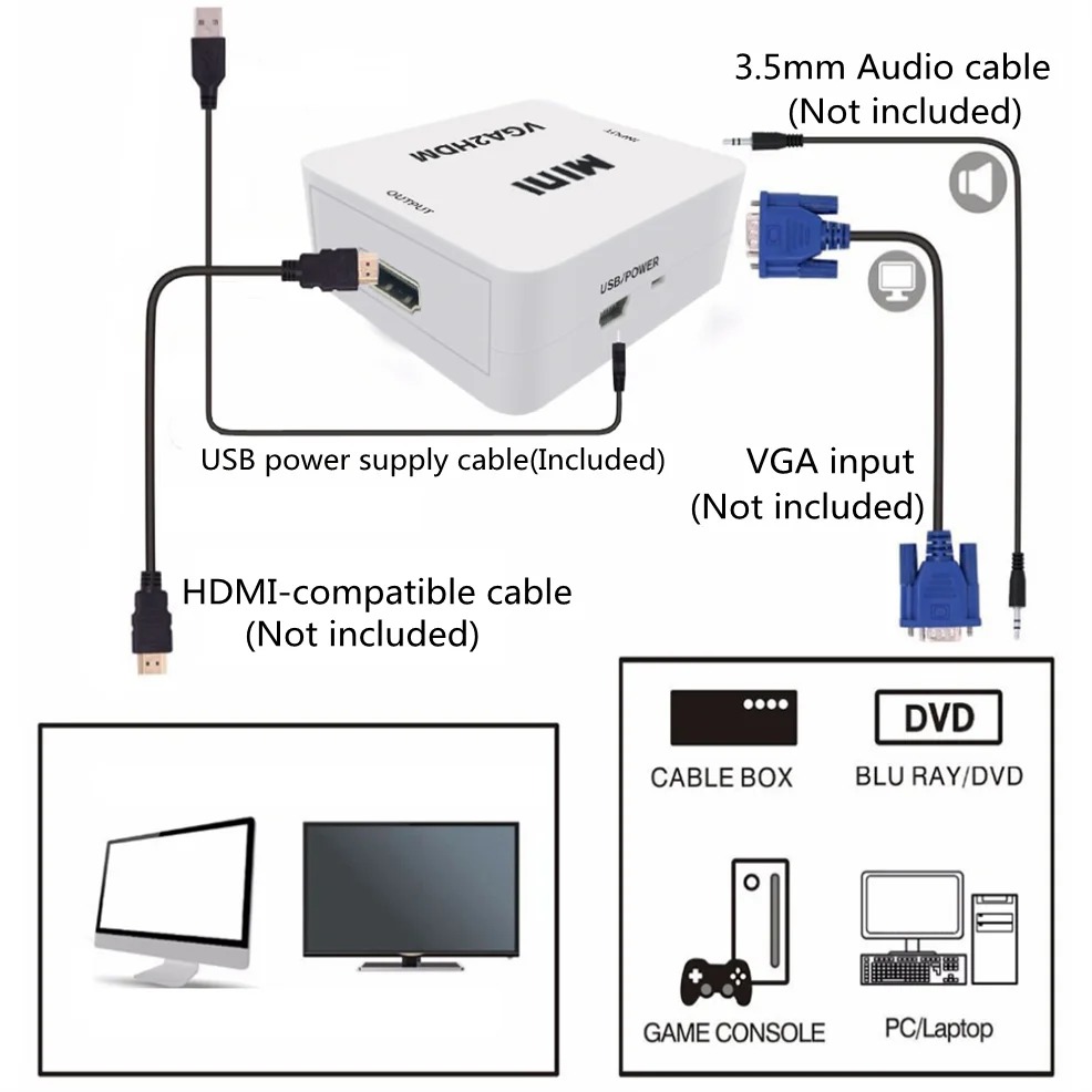 VGA to HDMI Converter Adapter  - Hdmi Vga Adapter avaliação e preço